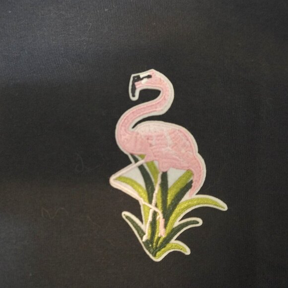 Unisex Black Gildan Long Sleeve Tee with Embroidered Flamingo on Chest Sz L - Picture 2 of 3